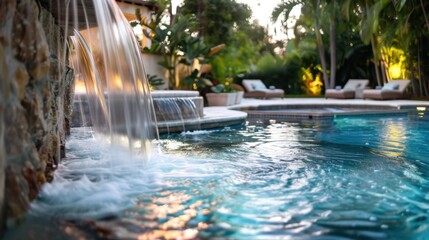 Canvas Print - Serene Poolside Oasis with Cascading Waterfall