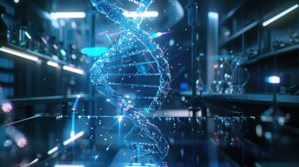 Poster - futuristic digital dna helix in laboratory setting