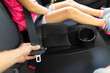 © kieferpix - Parent fasten child's seatbelt, buckle up, kids car safety rules law, accident prevention concept.