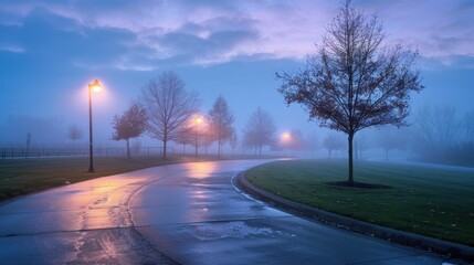 Poster - Serene Foggy Evening in the Park