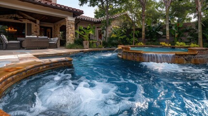 Canvas Print - Luxurious Backyard Pool with Relaxing Spa Features