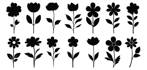 Canvas Print - Flower silhouette set vector design big pack of plant illustration and icon