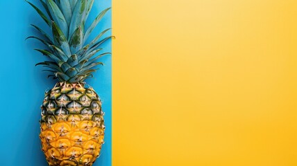 Wall Mural - Pineapple on dual blue and yellow background