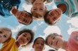 © miss irine - Happy children of different cultures, ages smile at camera. Bright colours, casual attire fill scene. Boy, girl, possibly African American, Caucasian, look joyful, carefree. Friendship, togetherness
