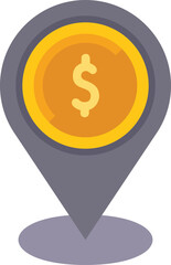 Poster - location pin pointing to a gold coin with a dollar sign, representing a financial opportunity or inv