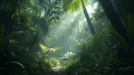 Wall Mural - Picturesque rainforest creek flowing through thriving greenery and nature picture