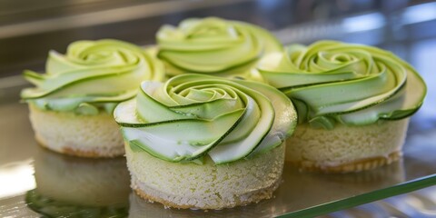 Canvas Print - Green swirls on top of a dessert. AI.