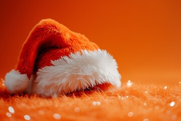 Wall Mural - Red and White Santa Hat on Orange Furry Background.