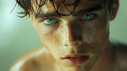 Wall Mural - Intense Close-Up Portrait of a Young Man