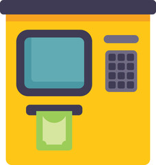 Poster - Yellow atm machine dispensing cash money banknotes isolated on white background