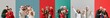 © Pixel-Shot - Set of happy families with Christmas sparklers on color background