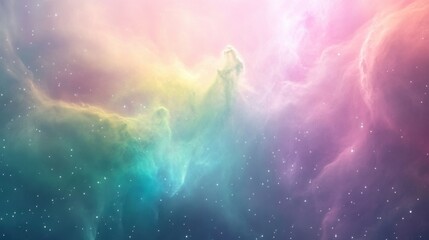 Wall Mural - A nebula cloud in soft pastel colors, with wisps of pink, blue, and green gas illuminated by starlight.