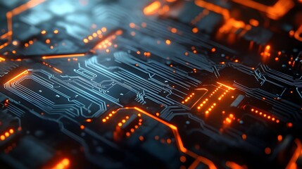 2d illustration Abstract futuristic electronic circuit technology background. 