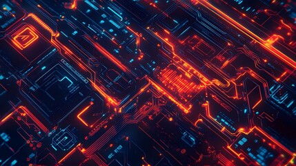 2d illustration Abstract futuristic electronic circuit technology background. 