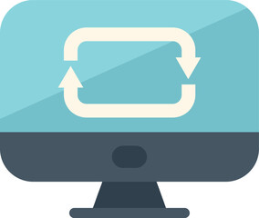 Poster - this vector illustration shows a desktop computer displaying a rotating arrow symbol, often used to 