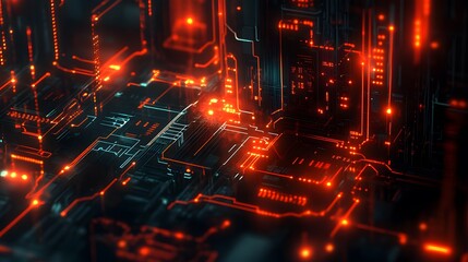 2d illustration Abstract futuristic electronic circuit technology background. 