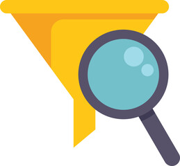 Poster - This vector illustration features a magnifying glass analyzing data as it passes through a funnel, representing data analysis