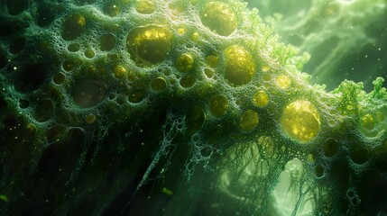 Wall Mural - abstract green organic texture: a microscopic journey into nature