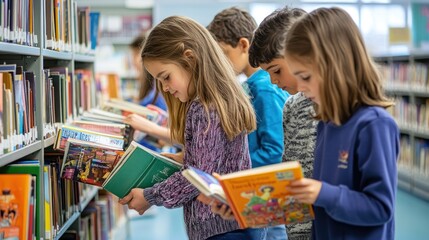 Wall Mural - Show students checking out books from the school library, ready to dive into new reading adventures.