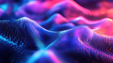 Wall Mural - Abstract Wavy Surface with Neon Lights