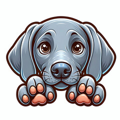 Cute weimaraner puppy paws up peeking cartoon illustration clip art element design 