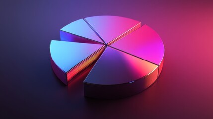 Aufkleber - A sleek metallic 3D pie chart with separated slices, each segment reflecting light differently, set against a dark gradient background for a high-tech feel