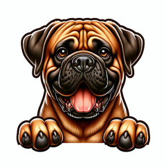 Wall Mural - Happy bullmastiff dog peeking cartoon illustration, dog face and paw design element