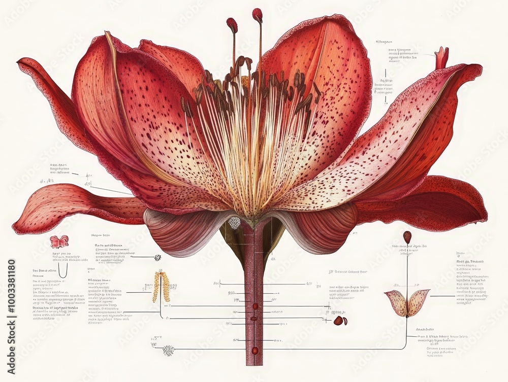 A labeled diagram of a flower, detailing the anatomy of the plant's reproductive system, including petals, stamen, and pistil.