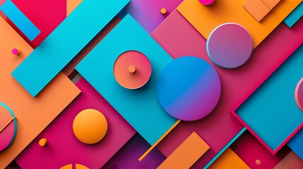 Poster - abstract of various geometric shapes in bright colors, creating a dynamic and colorful composition.