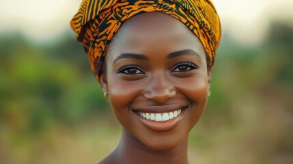 Wall Mural - Portrait of a Beautiful Smiling African Woman Wearing a Headscarf