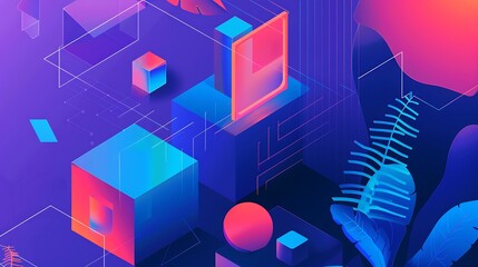 Poster - vibrant abstract composition with neon colors, geometric shapes, and a futuristic feel