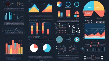 Poster - Colorful infographic with various charts and graphs representing data visualization for business and analytical purposes.