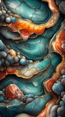 Sticker - Abstract agate with blue, orange, and gold accents.