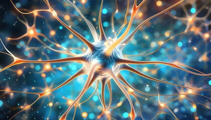 Wall Mural - Illuminated Neuronal Network with Blue-Hued Core and Intricate Cell Structure