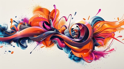 Poster - abstract digital illustration featuring vibrant swirls and splashes of color against a white backgro