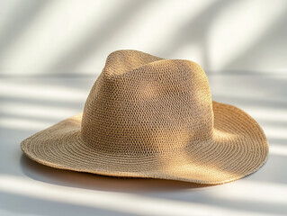 A stylish sun hat with a wide brim, isolated on a clean surface