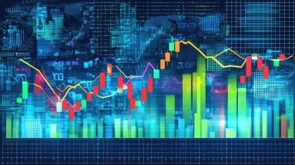 Aufkleber - Colorful Dynamic Stock Market Chart Visualization