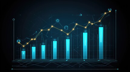Poster - Glowing 3D Bar Chart in Metallic Colors