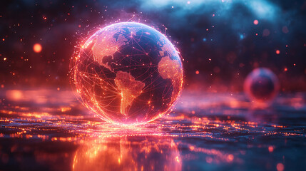 glowing digital earth with red and blue lights - futuristic technology background