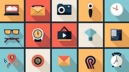 Poster - Collection of flat design icons representing technology and communication concepts.