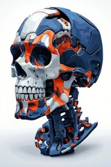 Wall Mural - Futuristic Robotic Skull with Orange and Blue Details