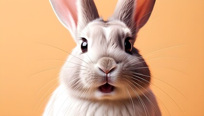 Wall Mural - Surprised Brown Rabbit Portrait Against Vibrant Yellow Background