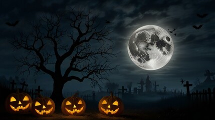 Wall Mural - halloween background with pumpkin