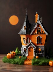 Wall Mural - halloween pumpkin and house