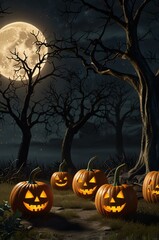 Wall Mural - halloween background with pumpkin and bats