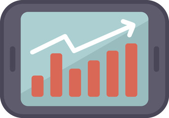 Poster - mobile phone is displaying a growing bar chart with an upward arrow, representing positive business 