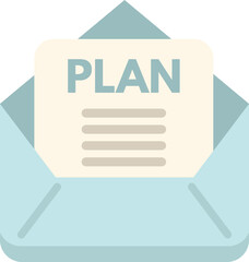 Poster - open envelope icon containing a business plan document with the heading plan