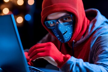 A hacker using social engineering techniques to breach network security, with both digital manipulation and human interaction tactics displayed