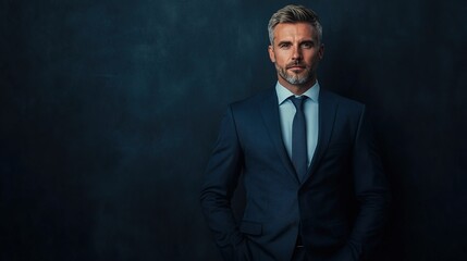 Wall Mural - Professional Man in Suit Against Dark Background