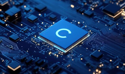 Poster - A blue circuit board with the letter 